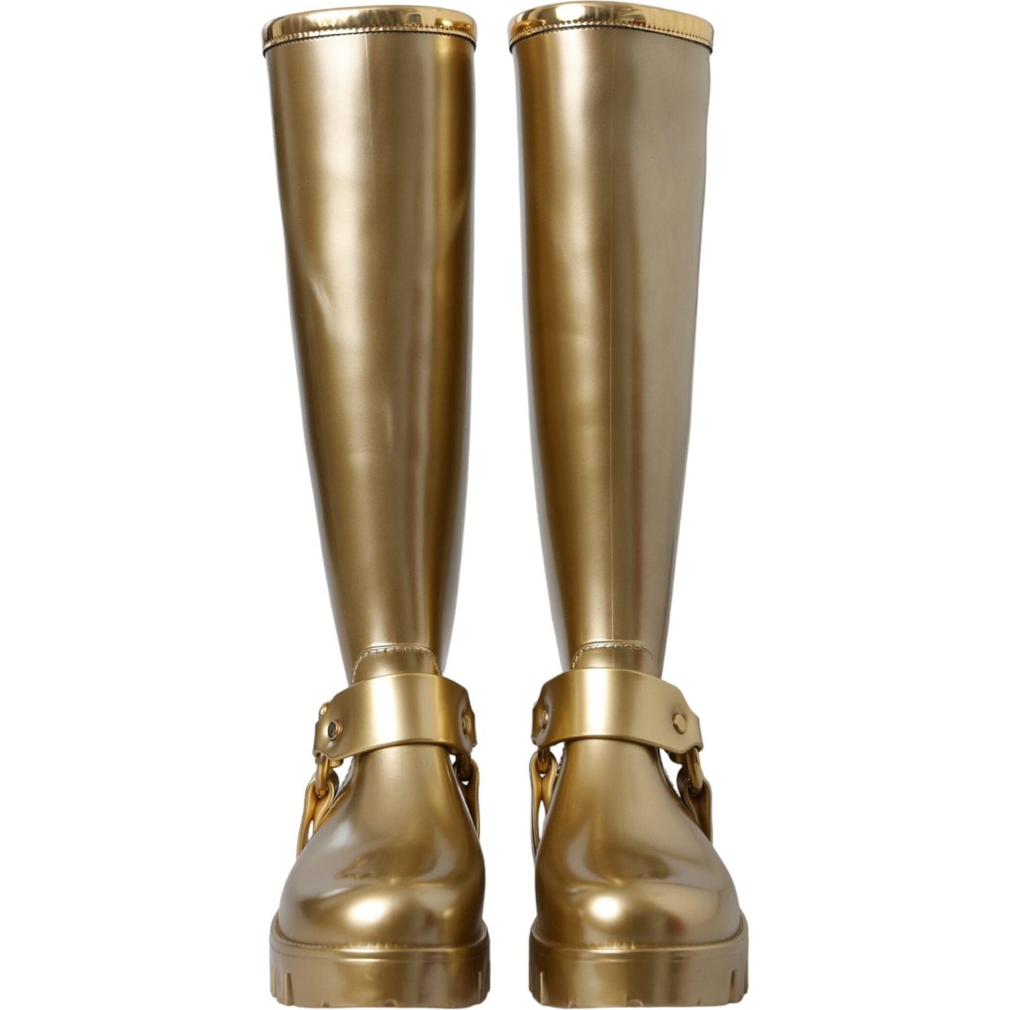 Dolce & Gabbana Metallic Gold Rubber PVC Rain Boots Shoes