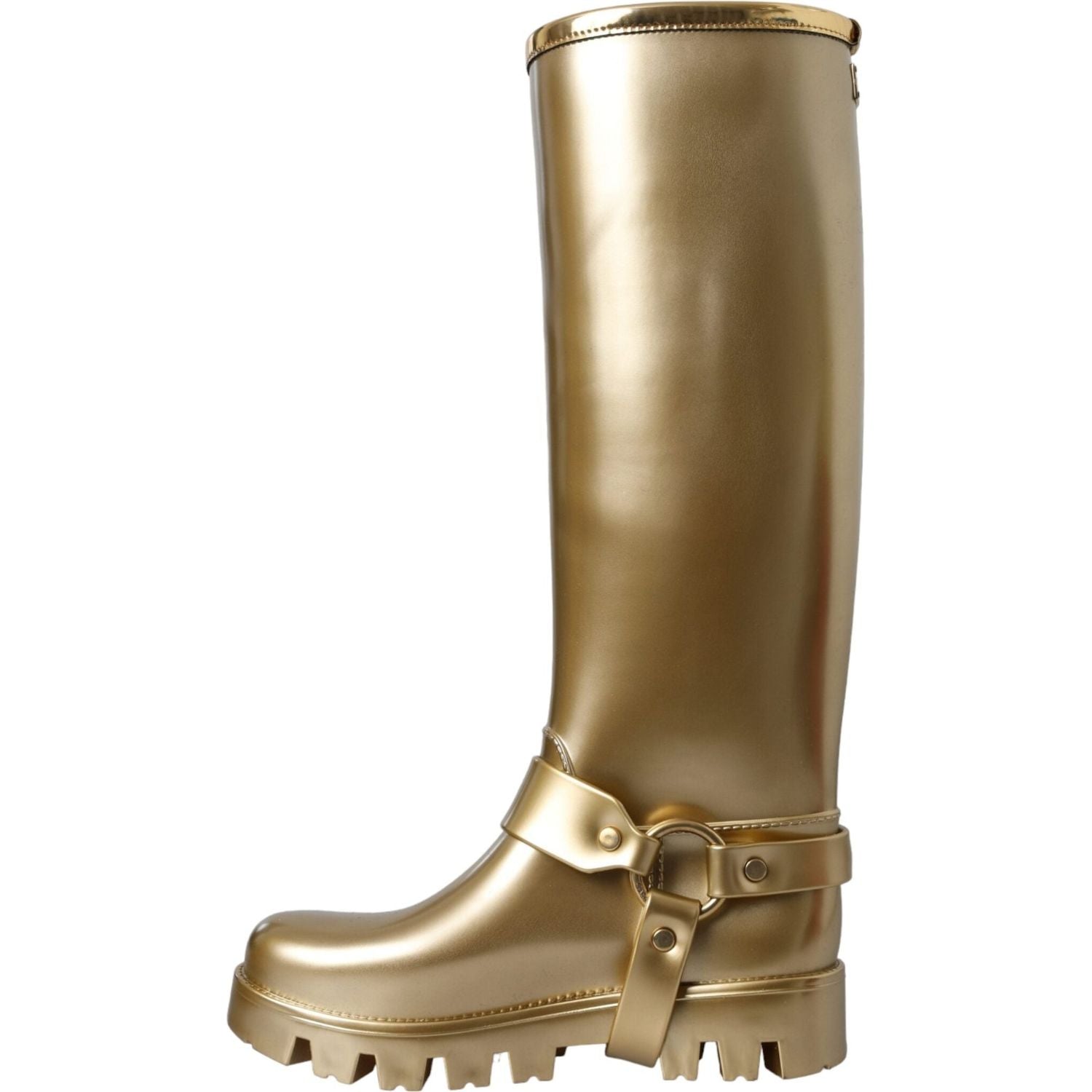 Dolce & Gabbana Metallic Gold Rubber PVC Rain Boots Shoes