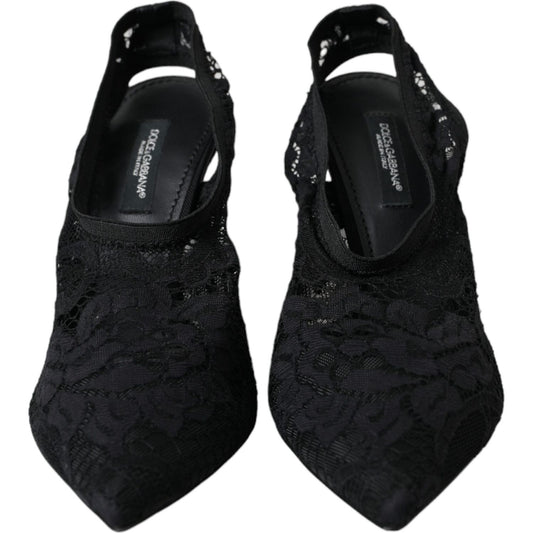 Dolce & Gabbana Black Lace Stretch Heels Slingbacks Shoes LA11198-36