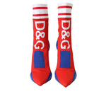 Dolce & Gabbana Red Blue Stretch Sock Style Ankle Boots Logo Shoes LA11123-36.5
