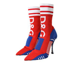 Dolce & Gabbana Red Blue Stretch Sock Style Ankle Boots Logo Shoes LA11123-36.5