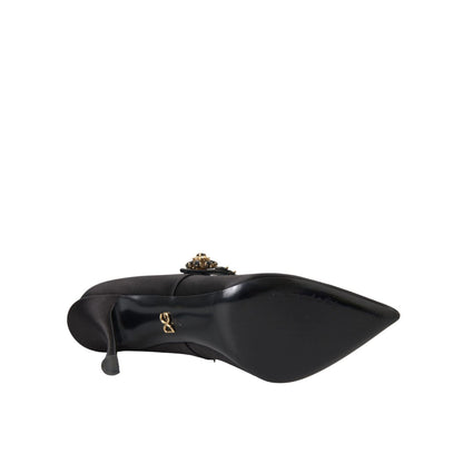 Dolce & Gabbana Black Mary Jane Crystal Heels Pumps Shoes
