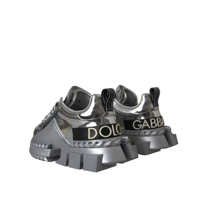 Dolce & Gabbana Silver Leather Super Queen Sneakers Shoes