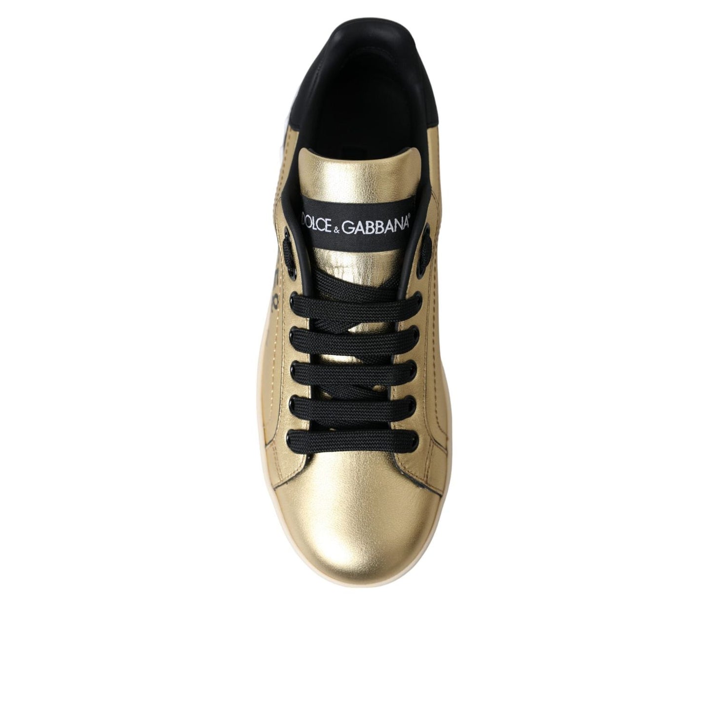 Dolce & Gabbana Gold Portofino Calf Leather Sneakers Women Shoes LA11149-36.5
