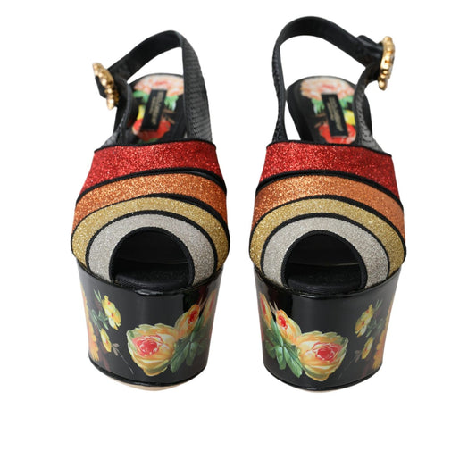 Dolce & Gabbana Multicolor Floral Crystal Platform Sandals Shoes
