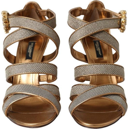 Dolce & Gabbana Bronze Crystal Strap Heels Sandals Shoes LA11158-37