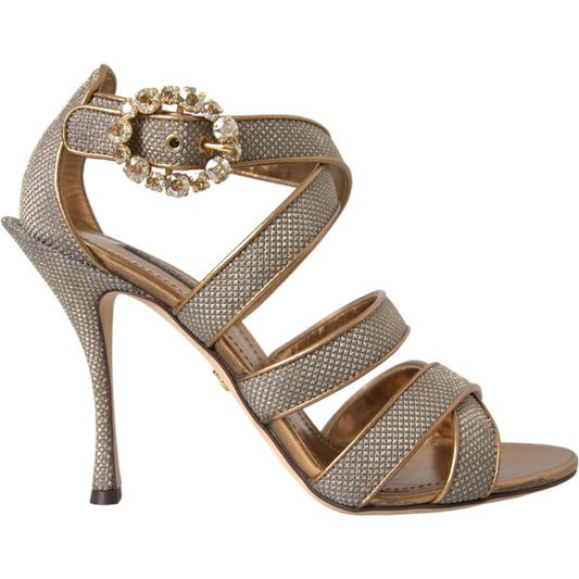 Dolce & Gabbana Bronze Crystal Strap Heels Sandals Shoes LA11158-37