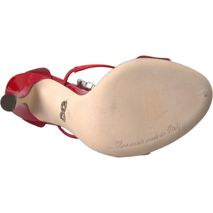 Dolce & Gabbana Red Keira Satin Crystals Sandals Heels Shoes