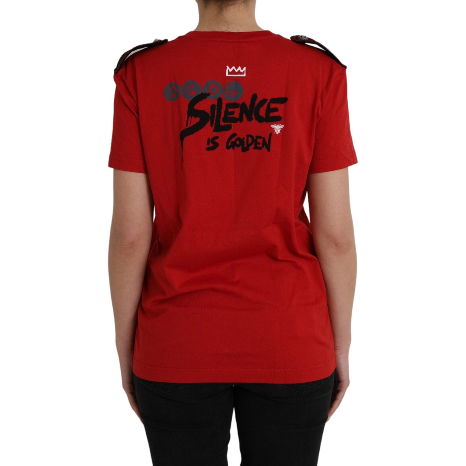 تي شيرت دولتشي آند غابانا أحمر من القطن بطبعة جرافيكية ورقبة دائرية