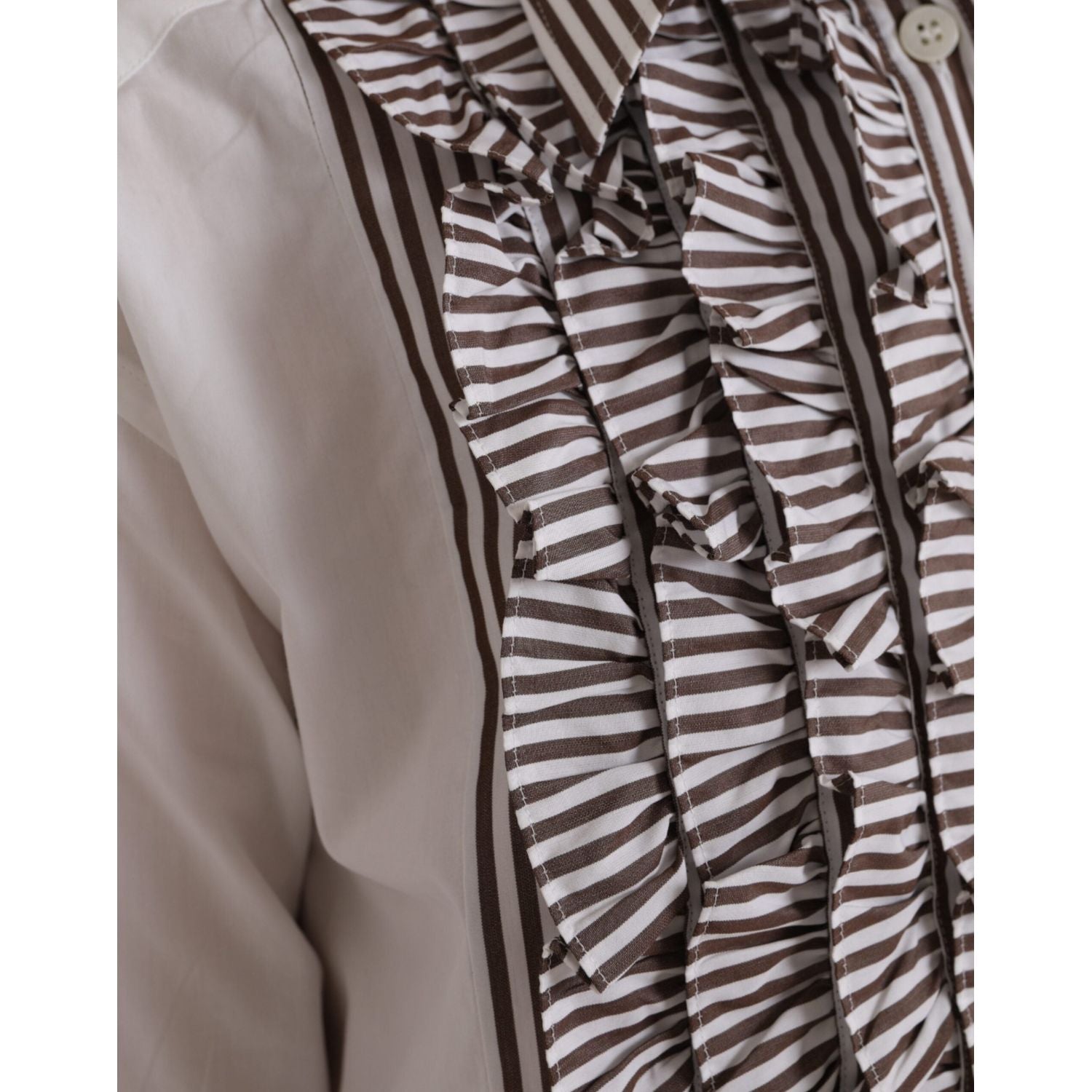 بلوزة دولتشي آند غابانا بيضاء مخططة من القطن بأكمام طويلة وياقة مكشكشة