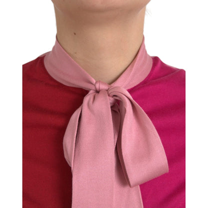 Dolce & Gabbana Pink Short Sleeves Pullover Ascot Collar Top