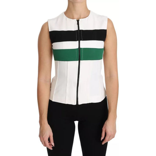 Dolce & Gabbana White Striped Cotton Sleeveless Top T-shirt TSH3003-40