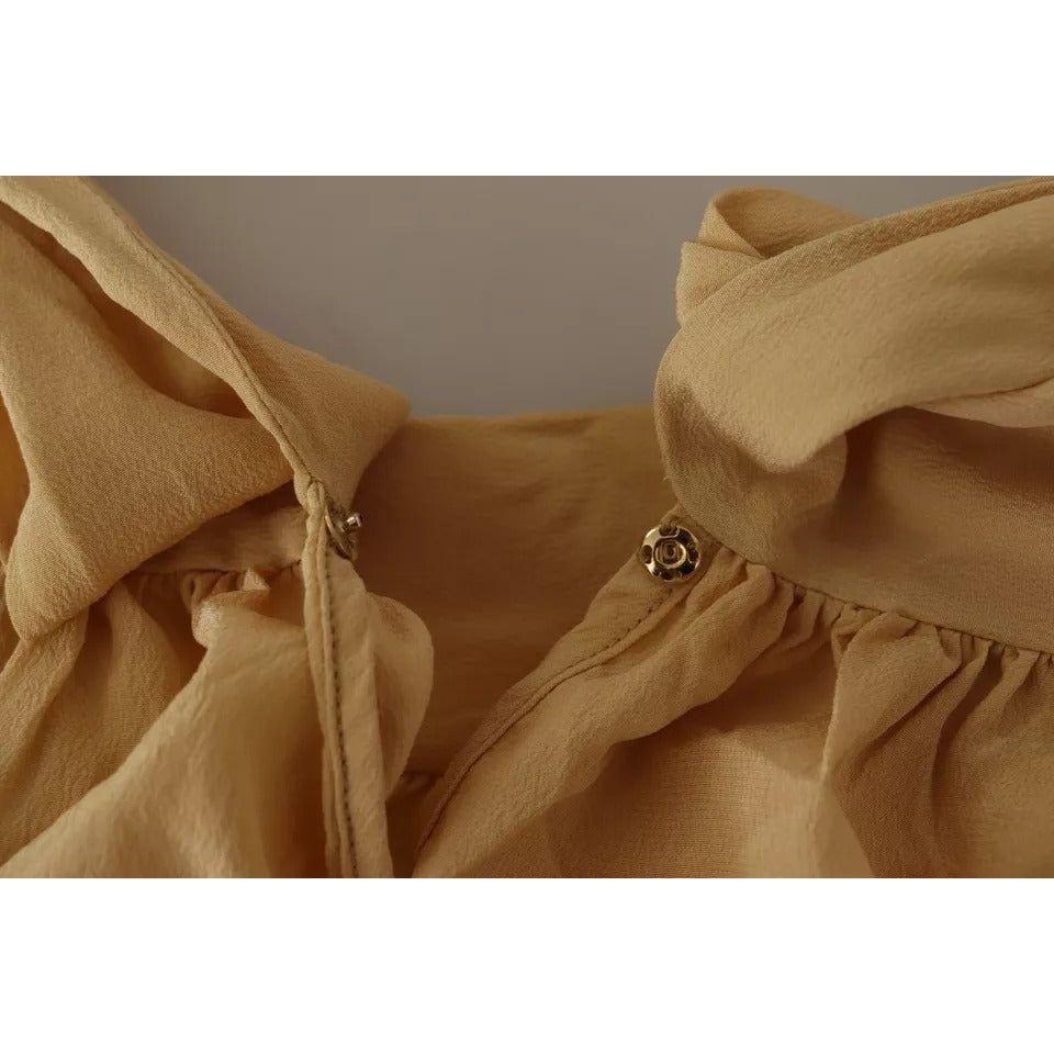 قميص دولتشي آند غابانا خردل بياقة أسكوت وبلوزة من الحرير