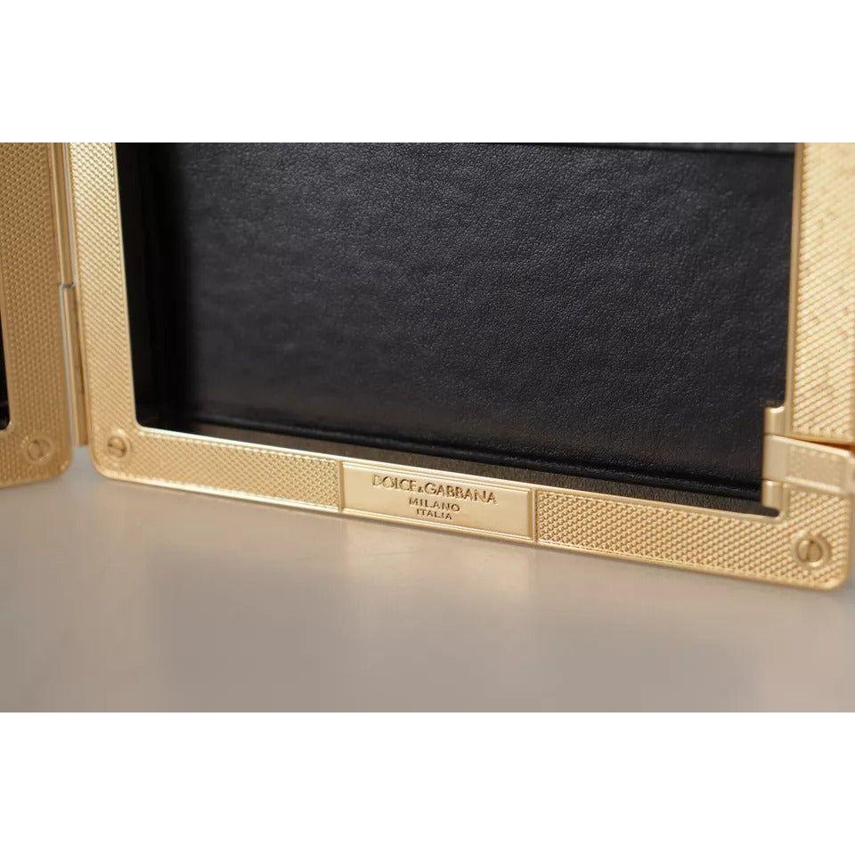 حقيبة كلاتش من دولتشي آند غابانا للحفلات المسائية بإطار ذهبي من الحرير الأسود