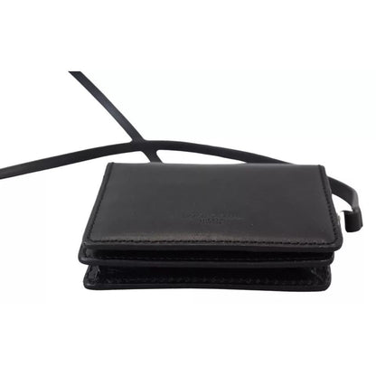 Dolce & Gabbana Black Leather Bifold Shoulder Sling Women Wallet