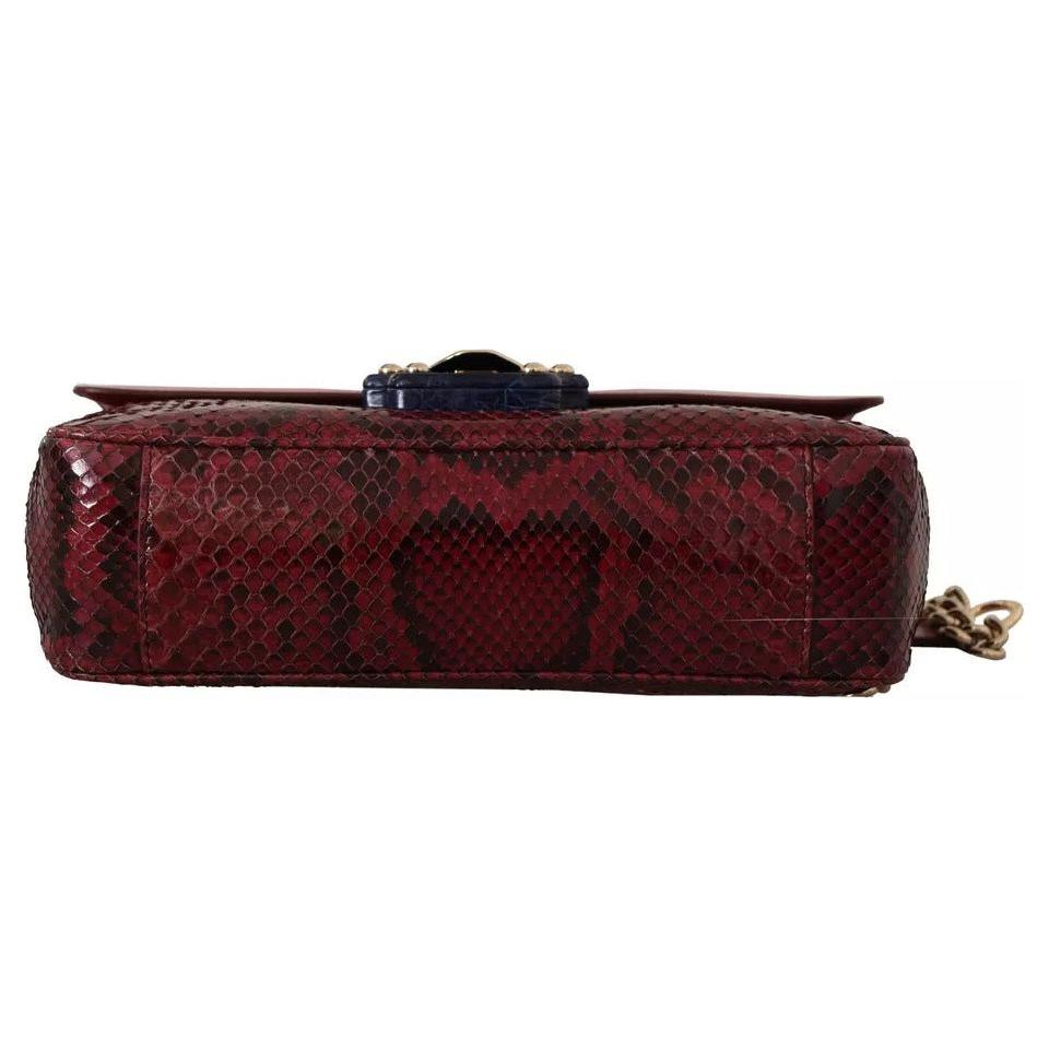 حقيبة LUCIA من دولتشي آند غابانا مصنوعة من جلود غريبة باللون الوردي والأحمر وسلسلة ذهبية