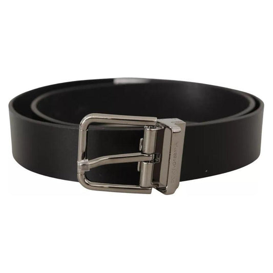 Dolce & Gabbana Black Calf Leather Logo Engraved Metal Buckle Belt BEL8578-85