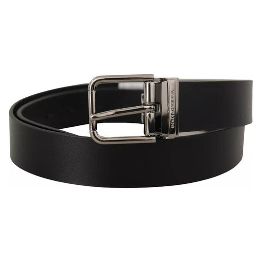 Dolce & Gabbana Black Calf Leather Logo Engraved Metal Buckle Belt BEL8578-85