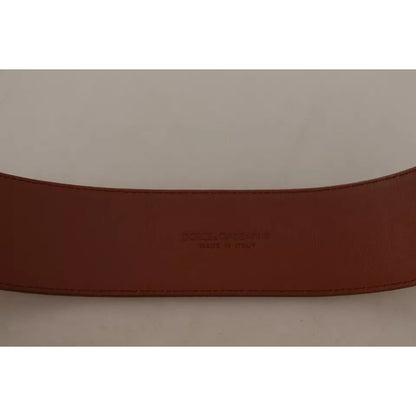 Dolce & Gabbana Brown Wide Waist Design Leather Gold Metal Buckle Belt