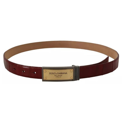 Dolce & Gabbana Brown Leather Gold Engraved Metal Buckle Belt