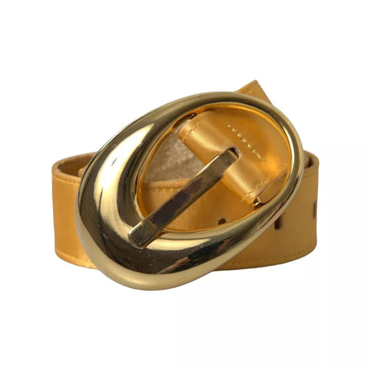 Dolce & Gabbana Gold Satin Leather Oval Metal Buckle Belt WMB327-85