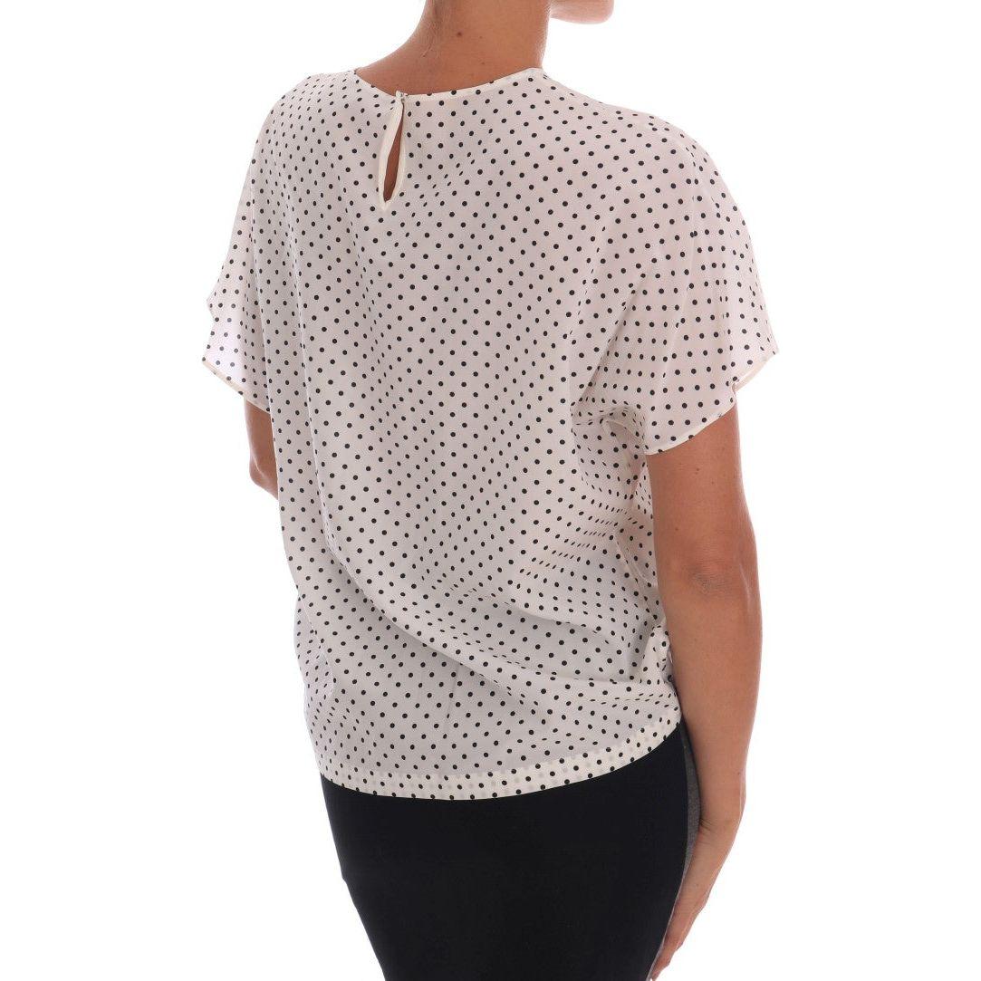 Dolce & Gabbana White Polka Dotted Silk T-shirt Top