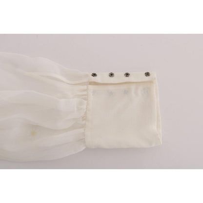Dolce & Gabbana White Daisy Applique Silk Shirt