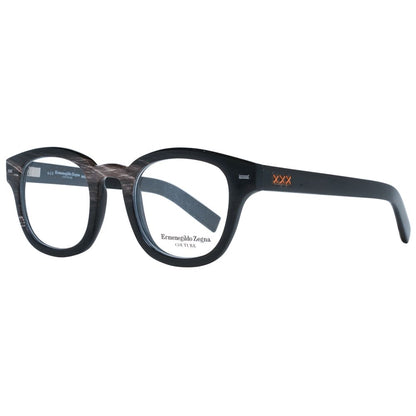 Ermenegildo Zegna Black Horn Glasses (Frames) for Men, full-rim square style with demo plastic lenses, spring hinge, size 47-23-145.