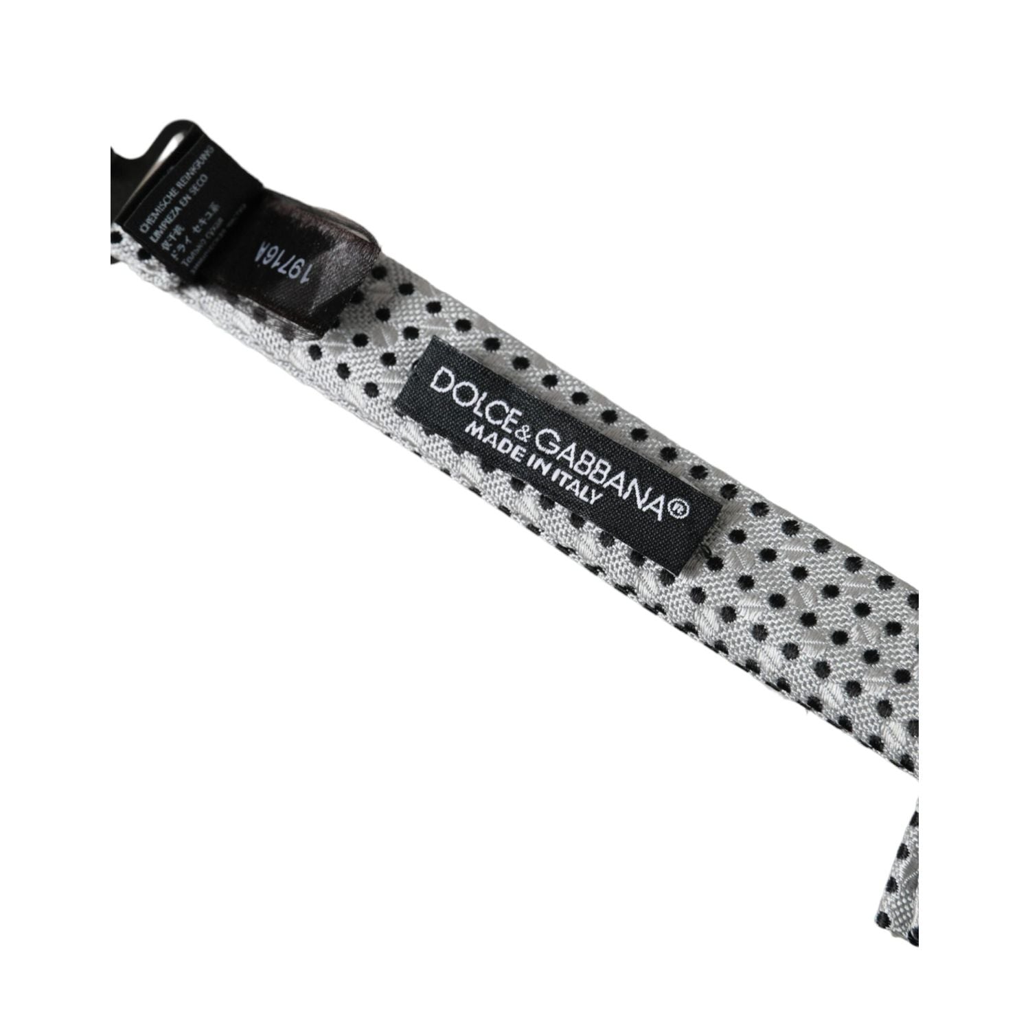 ربطة عنق بابيلون من دولتشي آند غابانا للرجال من الحرير الرمادي المنقط برقبة قابلة للتعديل