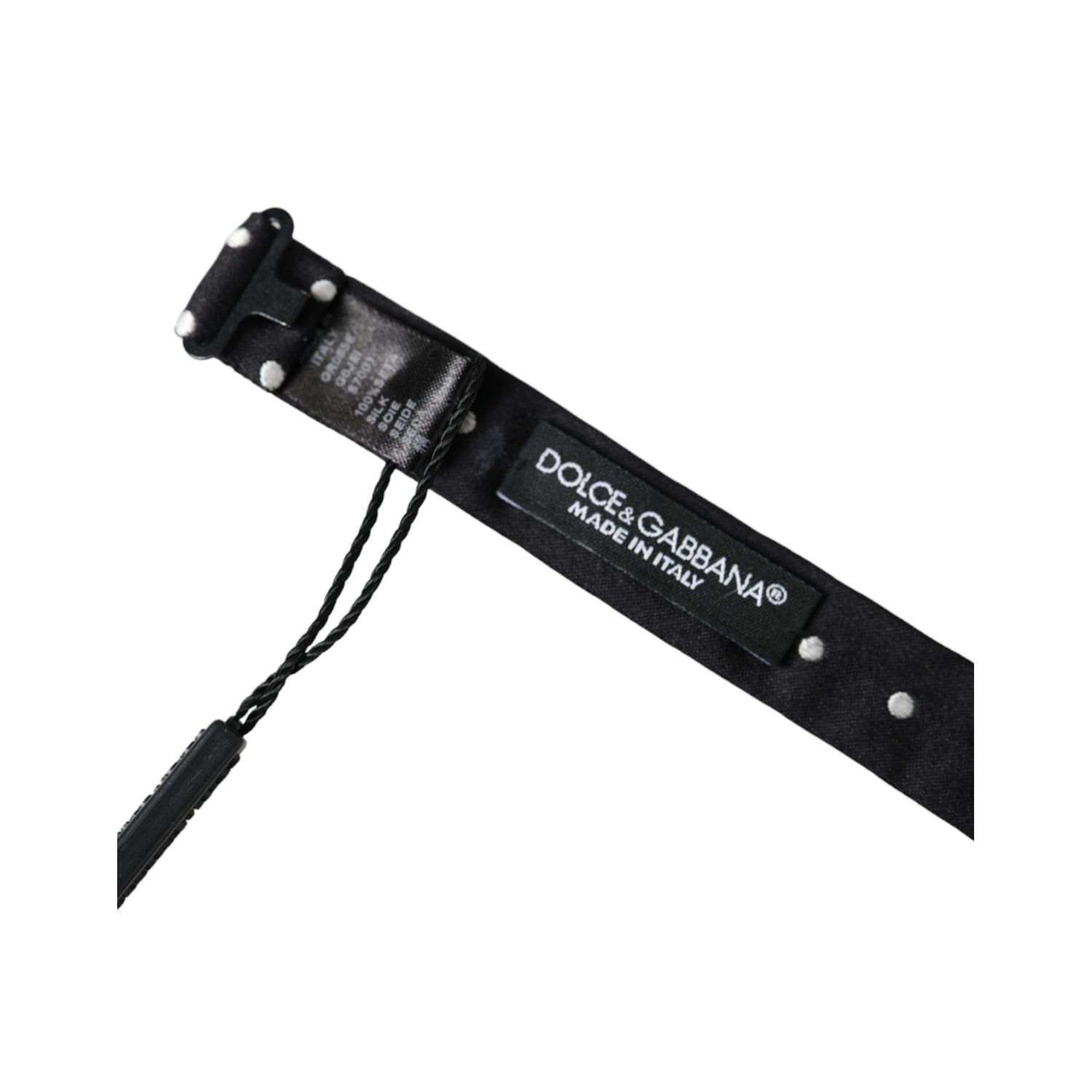 ربطة عنق بابيلون من دولتشي آند غابانا للرجال من الحرير الأسود المنقطة برقبة قابلة للتعديل