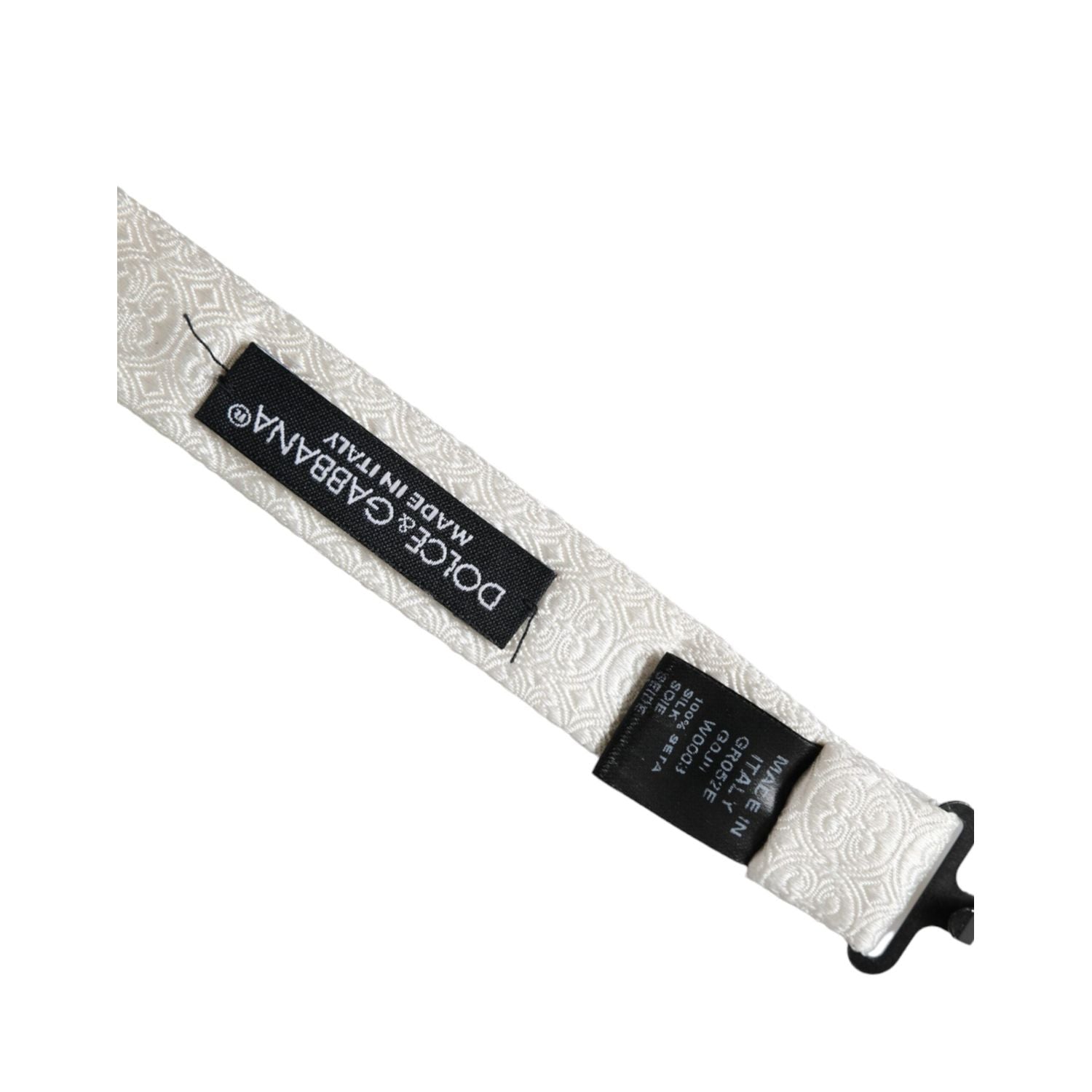 ربطة عنق بابيلون للرجال من دولتشي آند غابانا، من الحرير الأبيض المنقوش، قابلة للتعديل