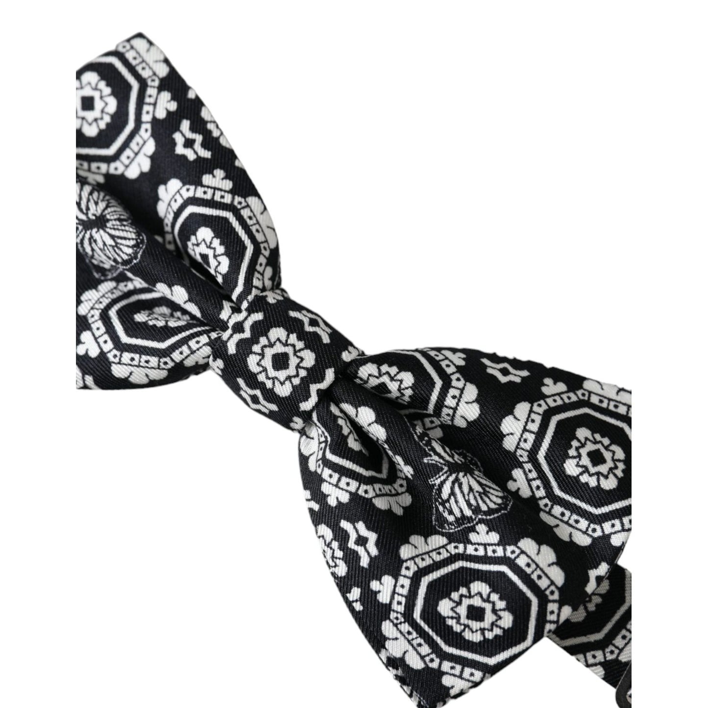 Dolce & Gabbana Black White Printed Adjustable Neck Men Bow Tie