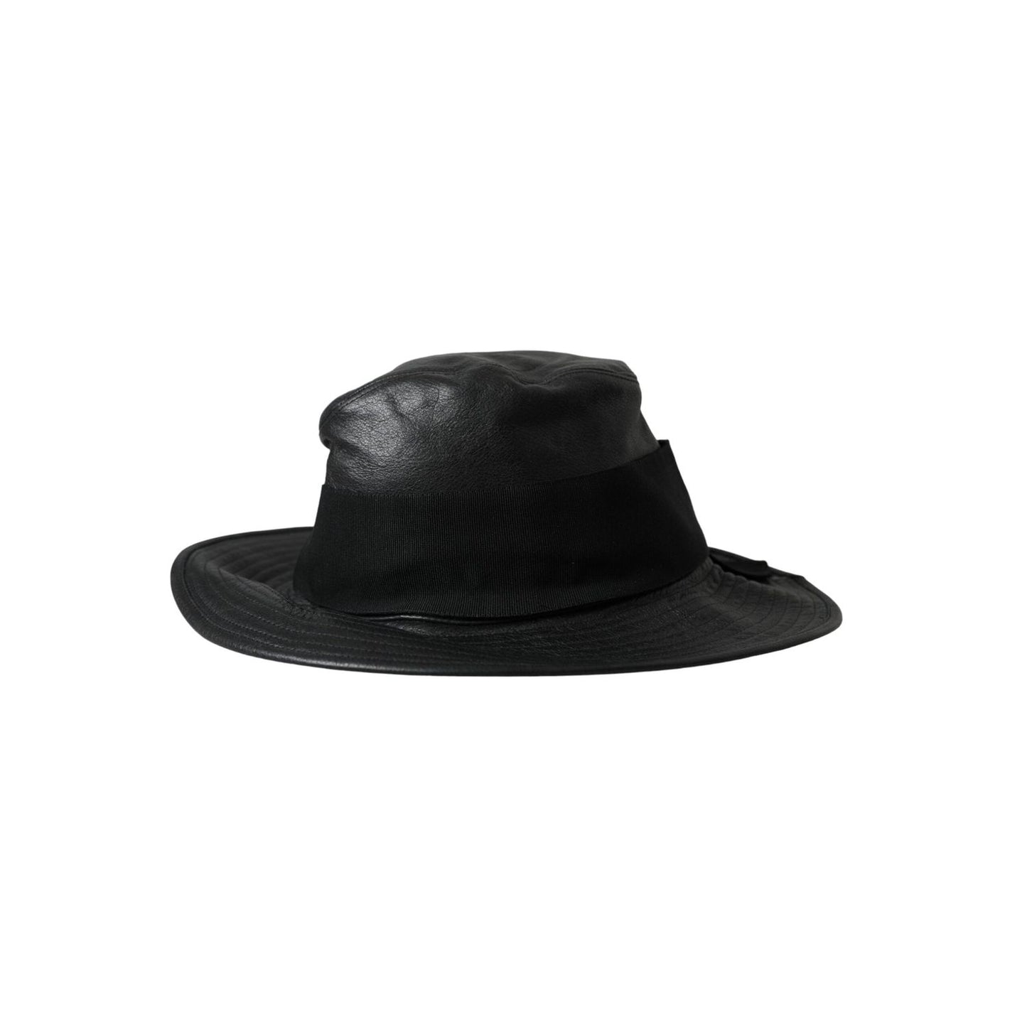 Dolce & Gabbana Black Leather DG Coin Crystal Wide Brim Hat