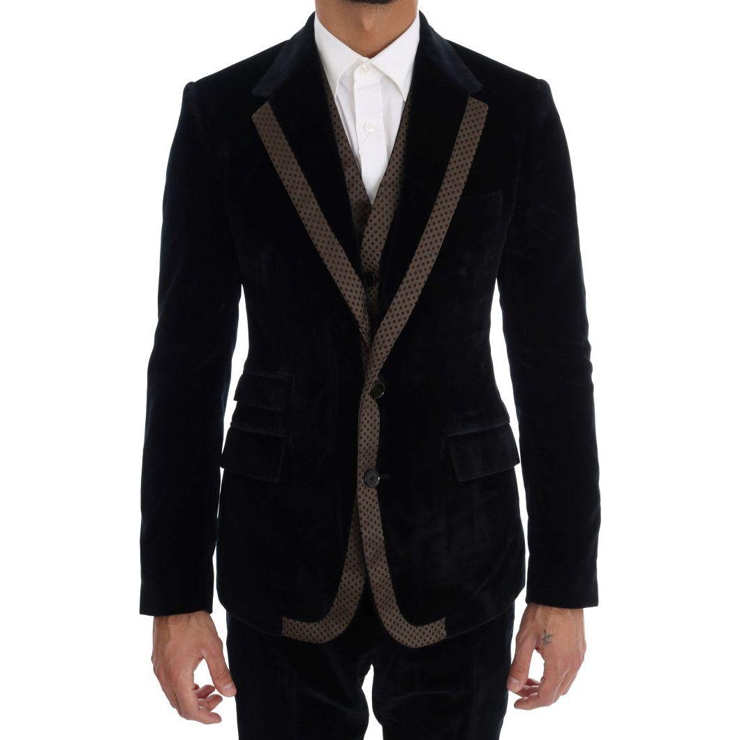 Dolce & Gabbana Blue Velvet Two Button Slim 3 Piece Suit