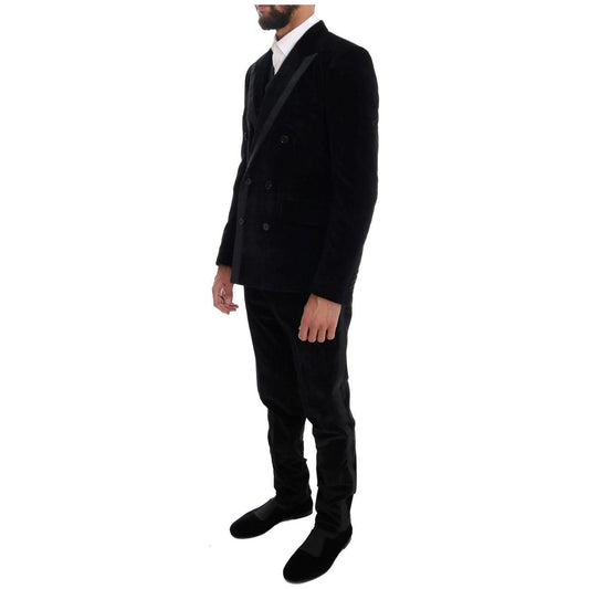 Dolce & Gabbana Black Velvet Slim Double Breasted Suit KOS1132-5