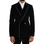 Dolce & Gabbana Black Velvet Slim Double Breasted Suit KOS1132-5