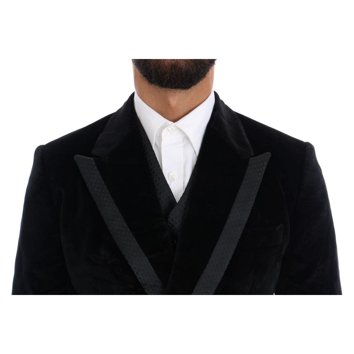 Dolce & Gabbana Black Velvet Slim Double Breasted Suit KOS1132-5