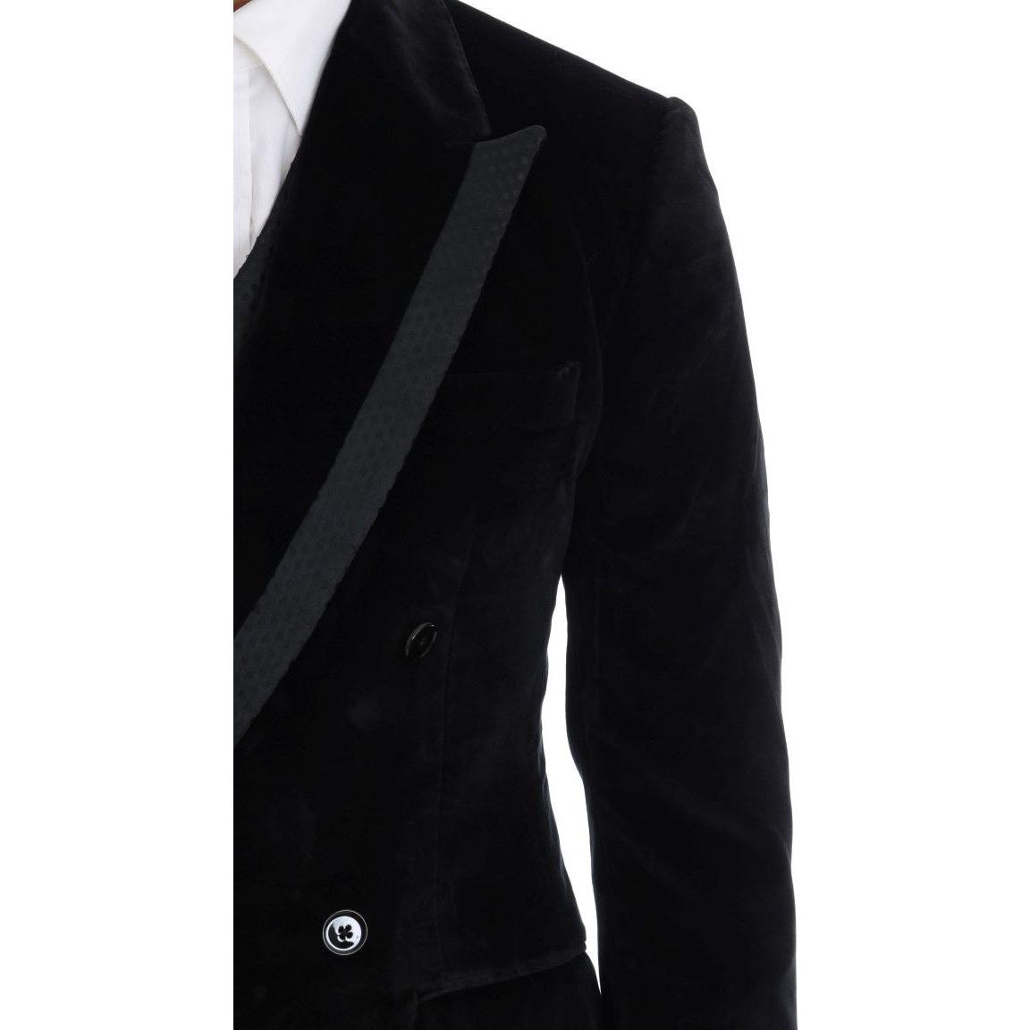 Dolce & Gabbana Black Velvet Slim Double Breasted Suit KOS1132-5