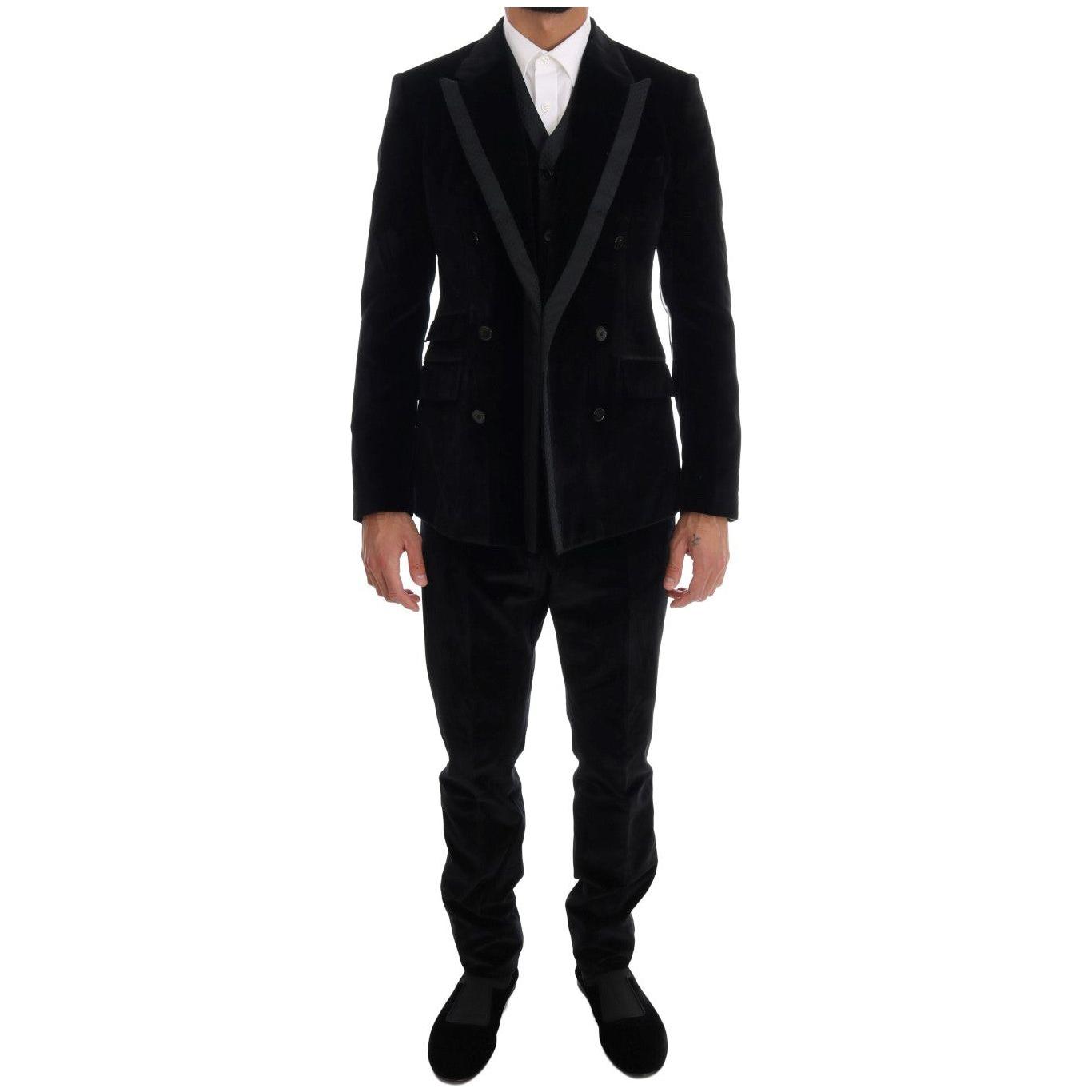 Dolce & Gabbana Black Velvet Slim Double Breasted Suit KOS1132-5