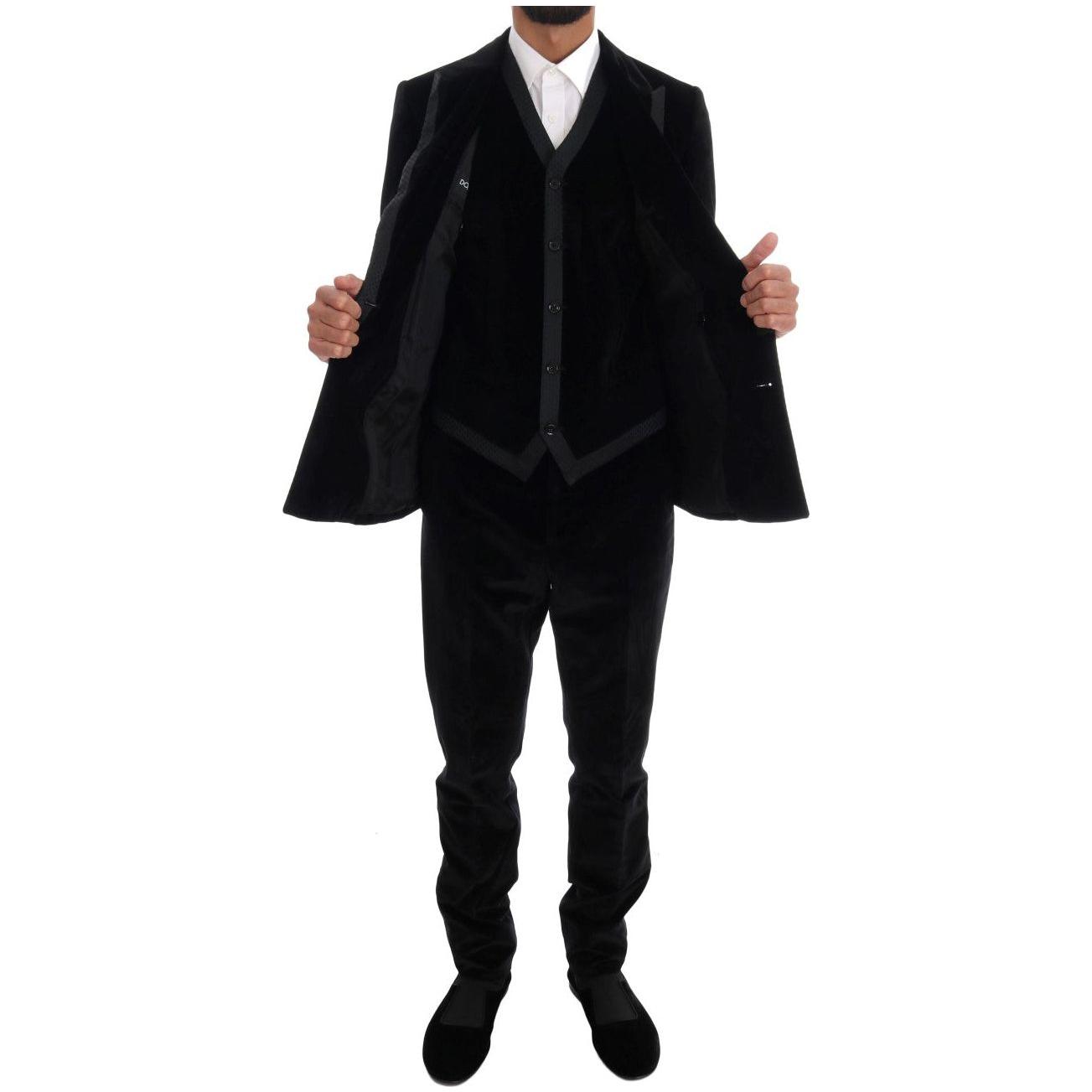 Dolce & Gabbana Black Velvet Slim Double Breasted Suit KOS1132-5