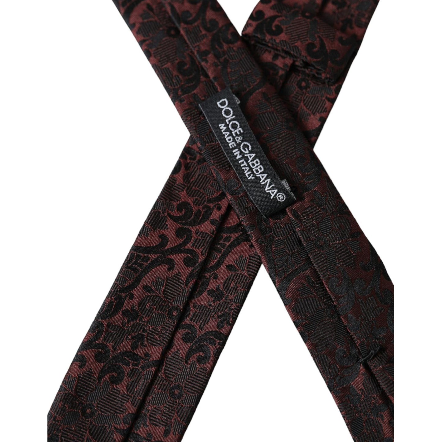 Dolce & Gabbana Maroon Floral Fantasy Silk Adjustable Men Tie