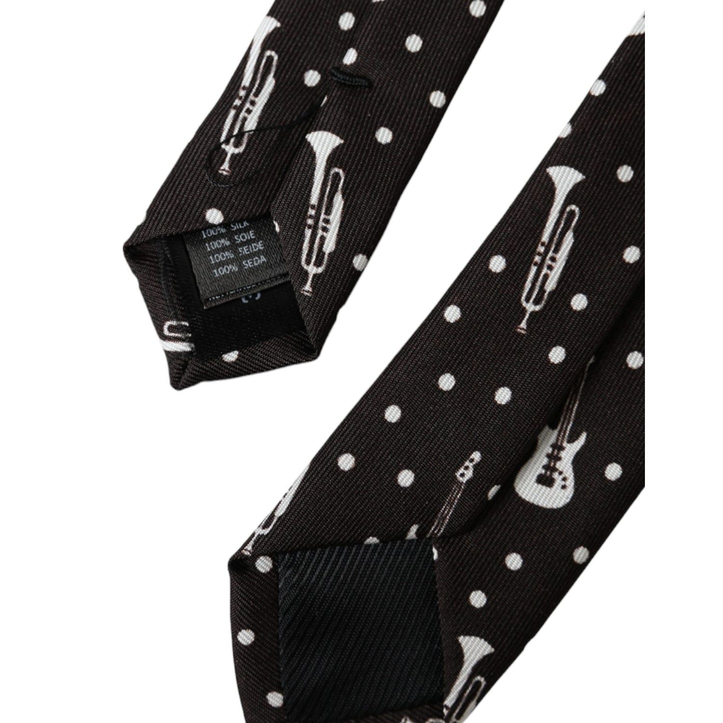 Dolce & Gabbana Black Guitar Print Silk Adjustable Tie KRA3398