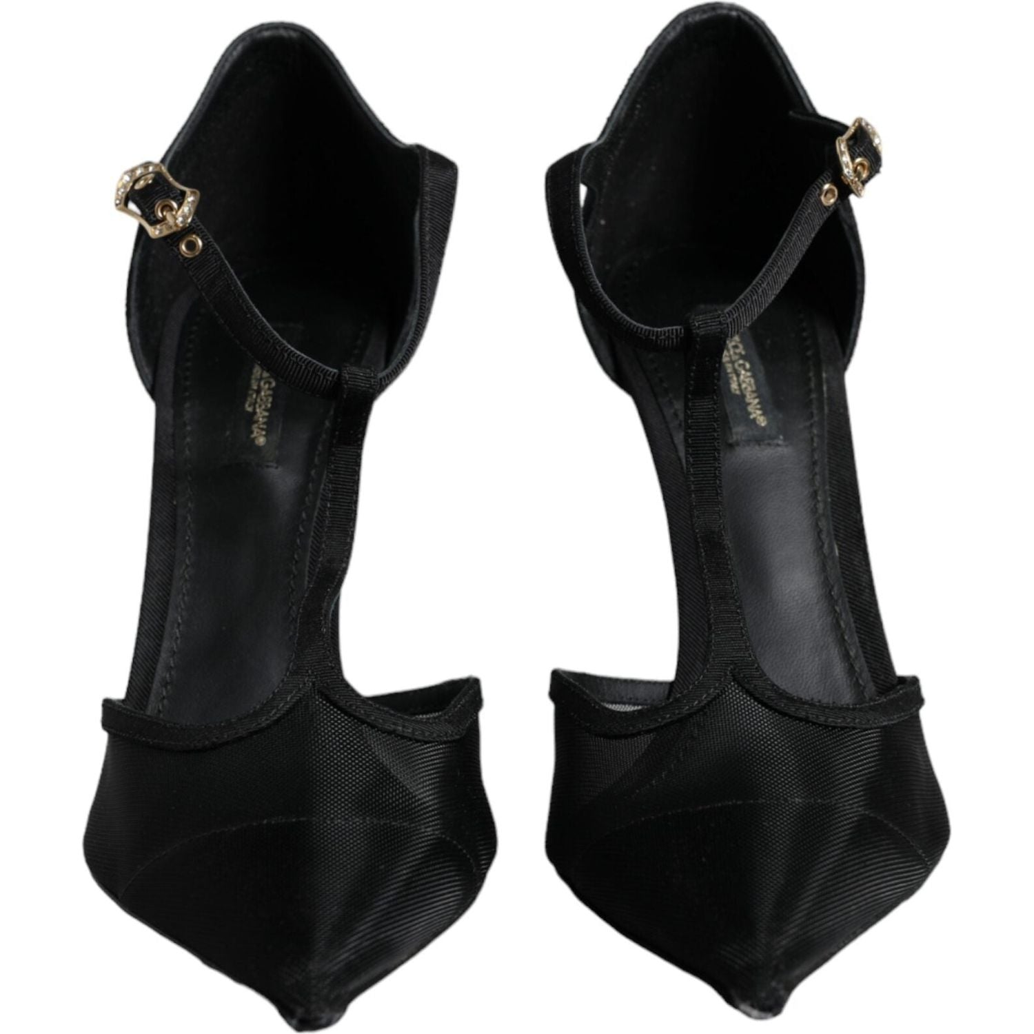 حذاء دولتشي آند غابانا أسود بكعب عالٍ وحزام على شكل حرف T من القماش الشبكي