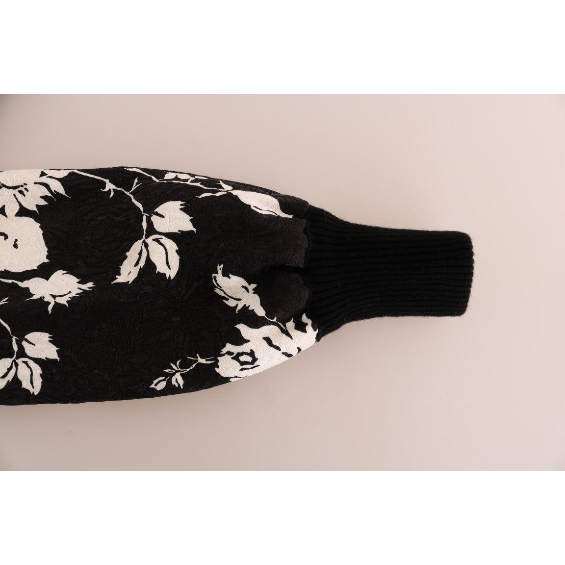 Dolce & Gabbana Black Fur Floral Brocade Zipper Sweater