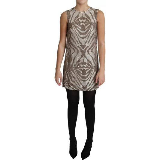 Dolce & Gabbana Brown Crystal Shift Mini Zebra Silver Dress DR2691-38