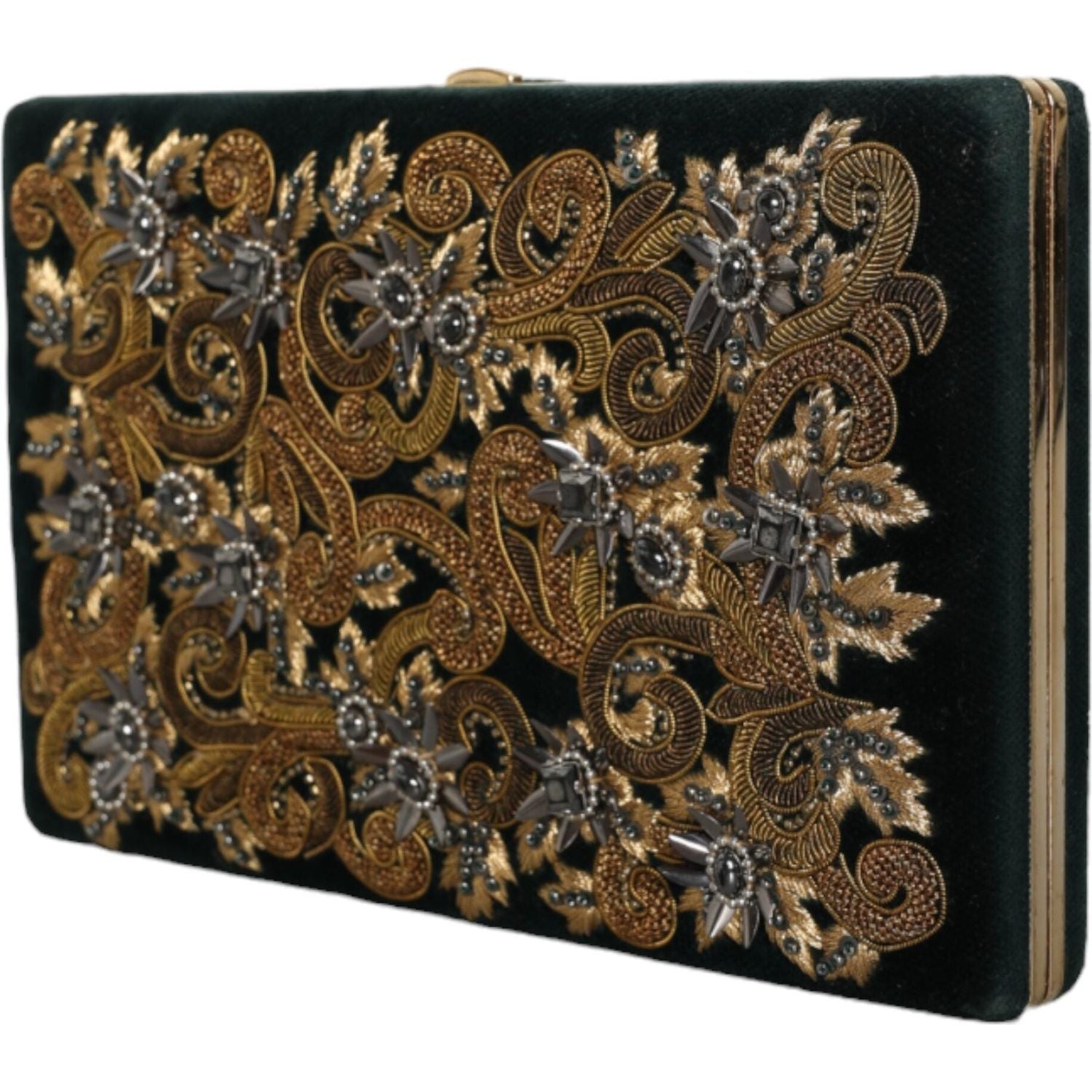 حقيبة كلاتش من دولتشي آند غابانا للحفلات المسائية بإطار ذهبي من المخمل الأسود