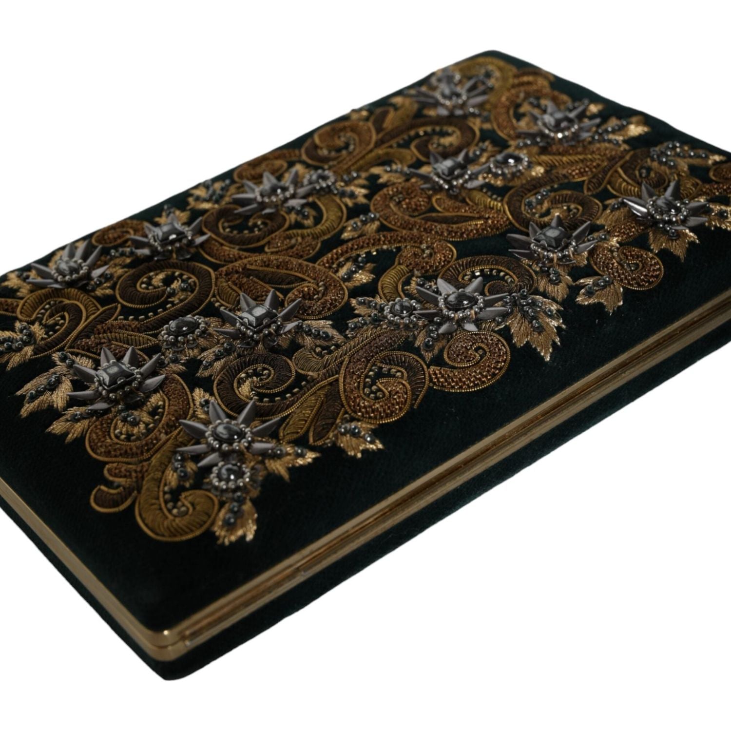 حقيبة كلاتش من دولتشي آند غابانا للحفلات المسائية بإطار ذهبي من المخمل الأسود