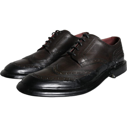 Dolce & Gabbana Black Leather Oxford Wingtip Formal Men Shoes