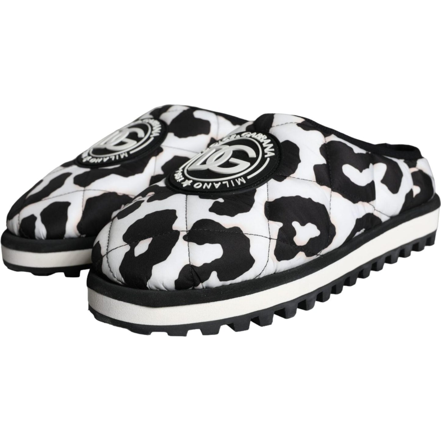 Dolce & Gabbana Black White Quilted Logo Sandals Slides Shoes