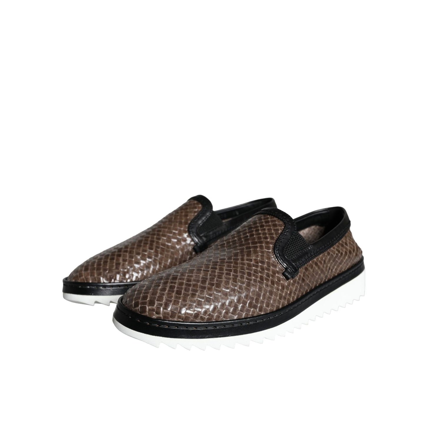 Dolce & Gabbana Brown Black Leather Weaved Men Loafers Shoes